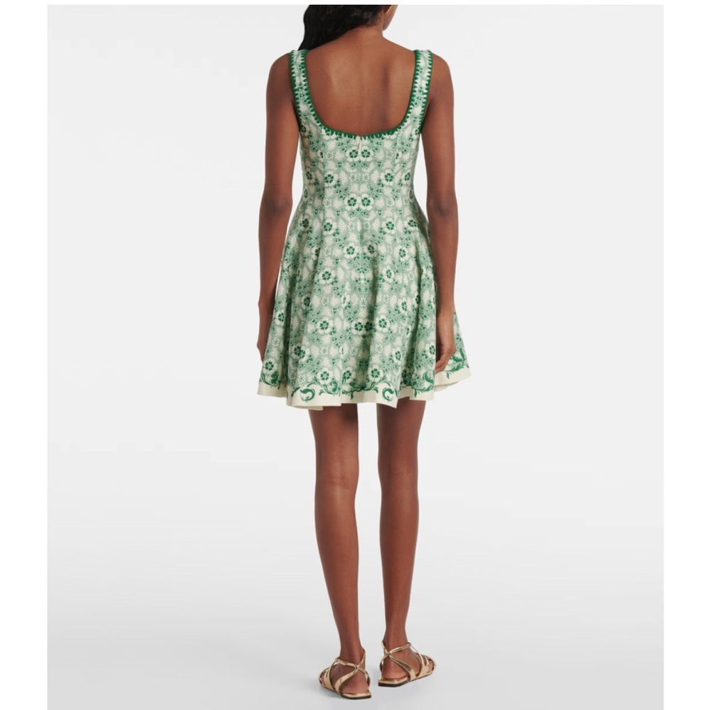 Alemais Olive Printed Linen & Cotton Minidress Size 4 - Picture 2 of 7